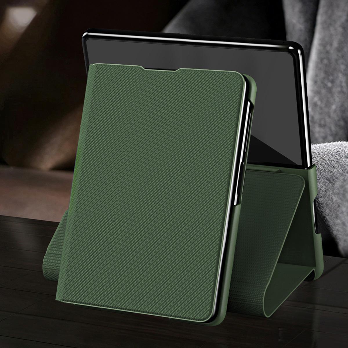 For  Galaxy Z Fold8 5G Kevlar-Texture Vegan Leather Phone Case with Holder - Green - EDA009805001A