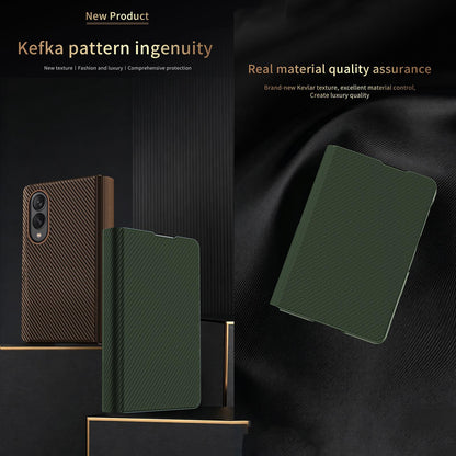 For  Galaxy Z Fold8 5G Kevlar-Texture Vegan Leather Phone Case with Holder - Green - EDA009805001A