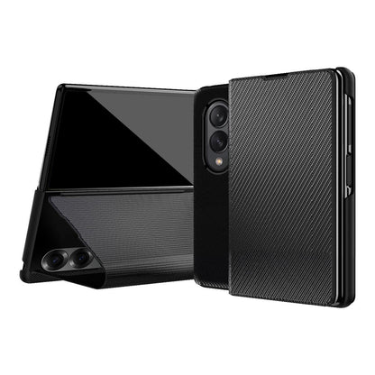 For  Galaxy Z Fold8 5G Kevlar-Texture Vegan Leather Phone Case with Holder - Black - EDA009805001B