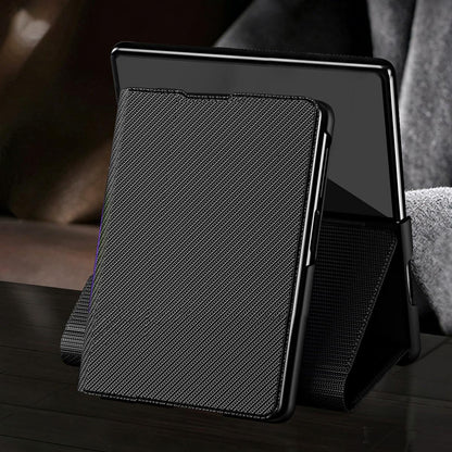 For  Galaxy Z Fold8 5G Kevlar-Texture Vegan Leather Phone Case with Holder - Black - EDA009805001B