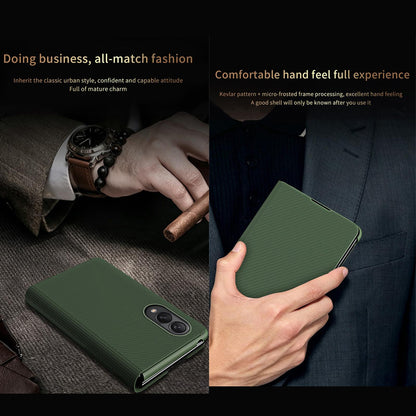 For  Galaxy Z Fold8 5G Kevlar-Texture Vegan Leather Phone Case with Holder - Black - EDA009805001B