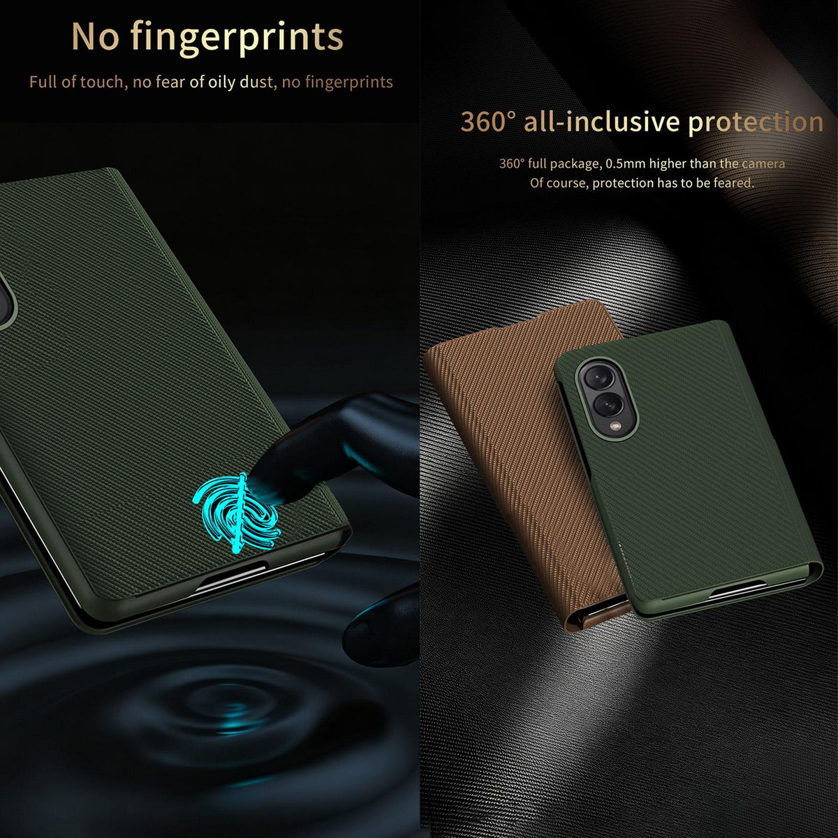 For  Galaxy Z Fold8 5G Kevlar-Texture Vegan Leather Phone Case with Holder - Black - EDA009805001B