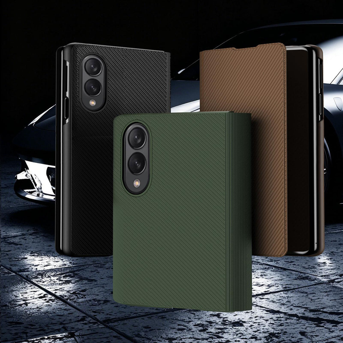 For  Galaxy Z Fold8 5G Kevlar-Texture Vegan Leather Phone Case with Holder - Black - EDA009805001B