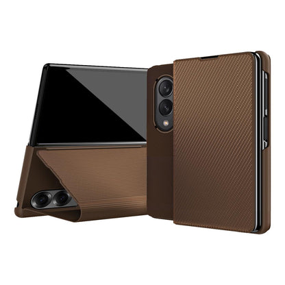 For  Galaxy Z Fold8 5G Kevlar-Texture Vegan Leather Phone Case with Holder - Brown - EDA009805001C