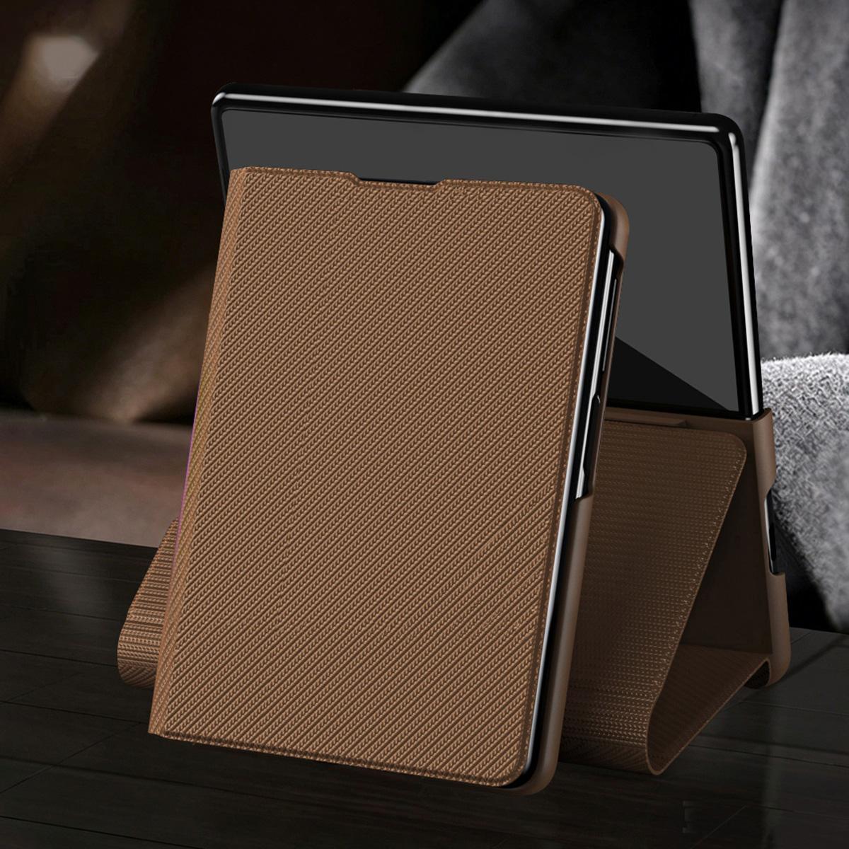 For  Galaxy Z Fold8 5G Kevlar-Texture Vegan Leather Phone Case with Holder - Brown - EDA009805001C