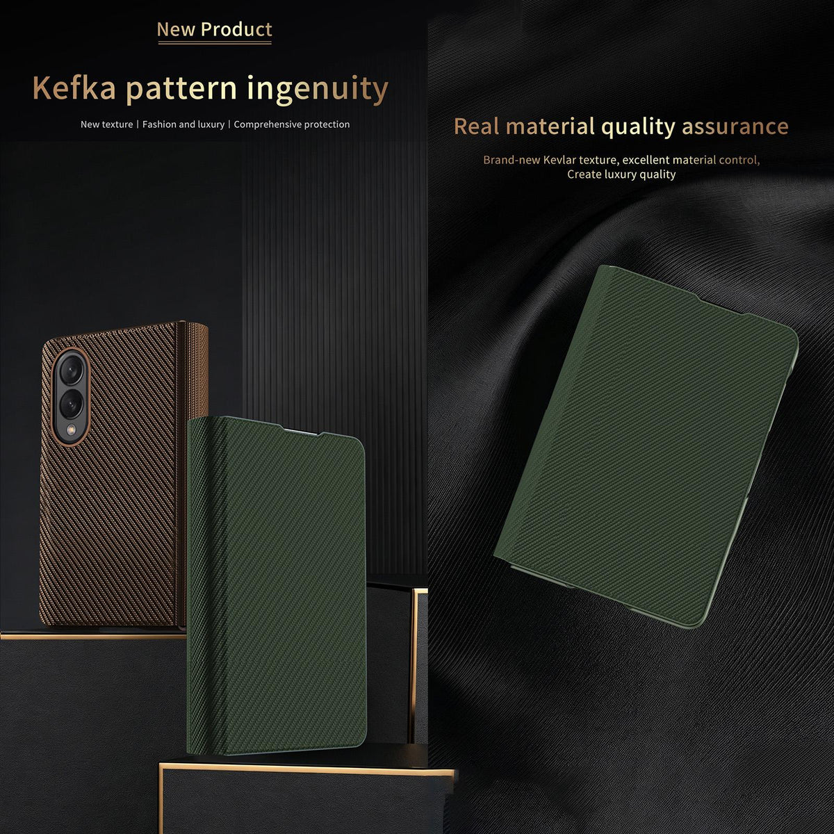 For  Galaxy Z Fold8 5G Kevlar-Texture Vegan Leather Phone Case with Holder - Brown - EDA009805001C
