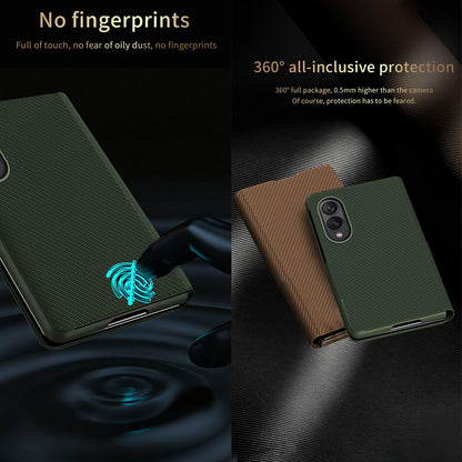 For  Galaxy Z Fold8 5G Kevlar-Texture Vegan Leather Phone Case with Holder - Brown - EDA009805001C