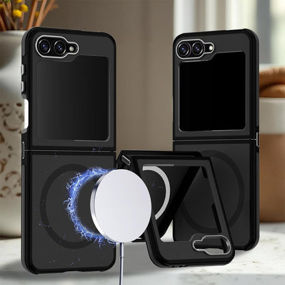 For Galaxy Z Flip6 / Z Flip7 FE 5G Dual Color Skin Feel Magnetic Phone Case - Black - EDA009807501A