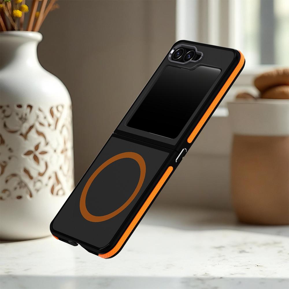For Galaxy Z Flip6 / Z Flip7 FE 5G Dual Color Skin Feel Magnetic Phone Case - Black - EDA009807501A