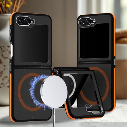 For Galaxy Z Flip6 / Z Flip7 FE 5G Dual Color Skin Feel Magnetic Phone Case - Orange - EDA009807501E