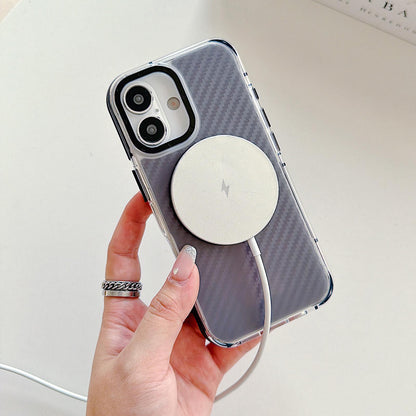 For iPhone 17 Dual-Color Carbon Fiber Texture Rotation Holder Magnetic Phone Case - Orange - EDA009807902A