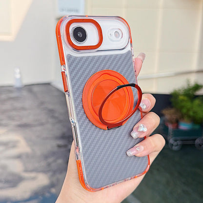 For iPhone Air Dual-Color Carbon Fiber Texture Rotation Holder Magnetic Phone Case - Orange - EDA009807903A