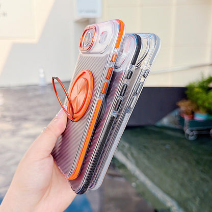 For iPhone Air Dual-Color Carbon Fiber Texture Rotation Holder Magnetic Phone Case - Orange - EDA009807903A