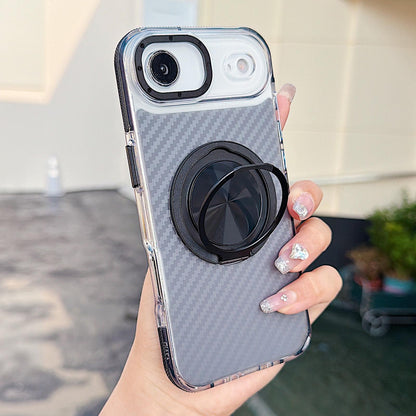 For iPhone Air Dual-Color Carbon Fiber Texture Rotation Holder Magnetic Phone Case - Black - EDA009807903B