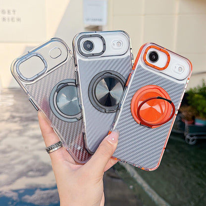 For iPhone Air Dual-Color Carbon Fiber Texture Rotation Holder Magnetic Phone Case - Black - EDA009807903B