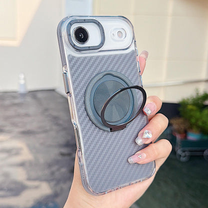 For iPhone Air Dual-Color Carbon Fiber Texture Rotation Holder Magnetic Phone Case - Gray - EDA009807903C