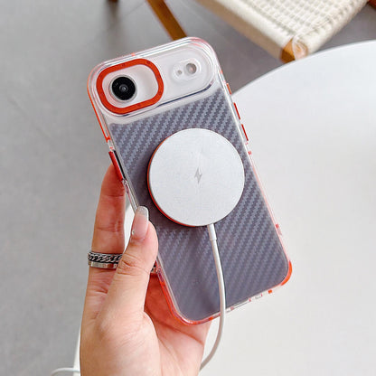 For iPhone Air Dual-Color Carbon Fiber Texture Rotation Holder Magnetic Phone Case - Gray - EDA009807903C