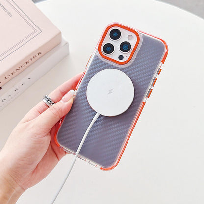 For iPhone 16 Pro Max Dual-Color Carbon Fiber Texture Rotation Holder Magnetic Phone Case - Black - EDA009807904B