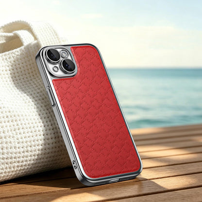 For iPhone 14 Rhombus Texture Magnetic Vegan Leather Phone Case - Red - EDA009808101C