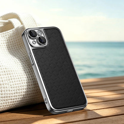For iPhone 15 Rhombus Texture Magnetic Vegan Leather Phone Case - Black - EDA009808104B