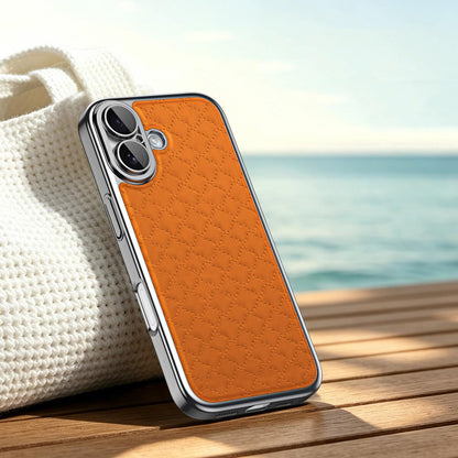 For iPhone 16 Rhombus Texture Magnetic Vegan Leather Phone Case - Orange - EDA009808107D