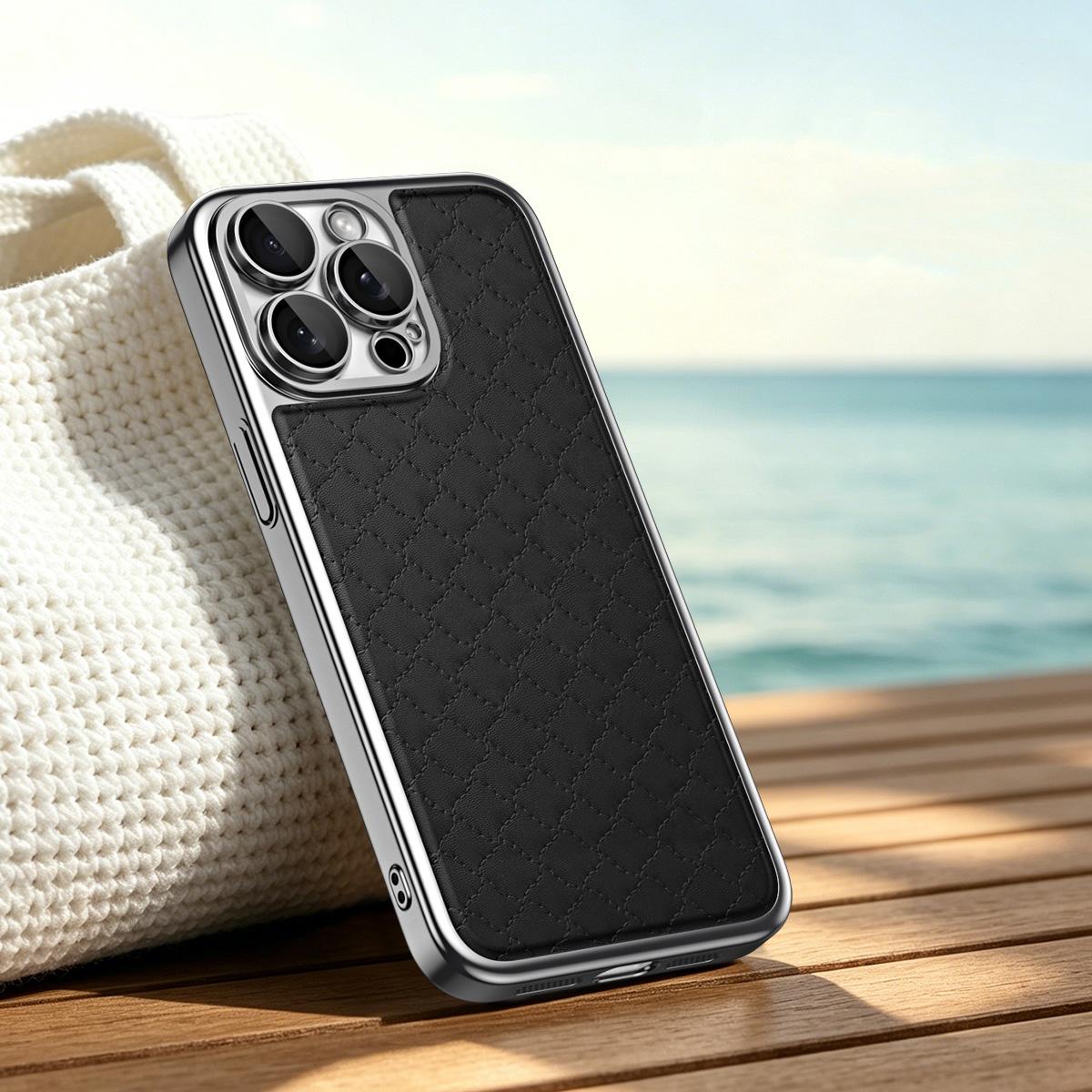 For iPhone 16 Pro Max Rhombus Texture Magnetic Vegan Leather Phone Case - Black - EDA009808109B