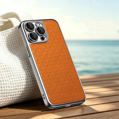 For iPhone 16 Pro Max Rhombus Texture Magnetic Vegan Leather Phone Case - Orange - EDA009808109D