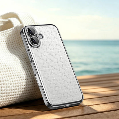 For iPhone 17 Rhombus Texture Magnetic Vegan Leather Phone Case - White - EDA009808110A
