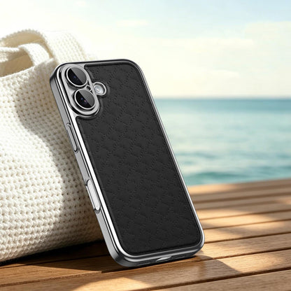 For iPhone 17 Rhombus Texture Magnetic Vegan Leather Phone Case - Black - EDA009808110B