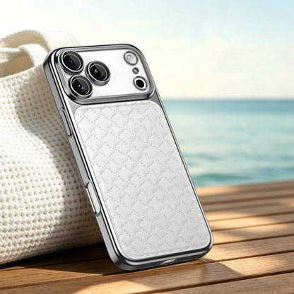 For iPhone 17 Pro Rhombus Texture Magnetic Vegan Leather Phone Case - White - EDA009808111A