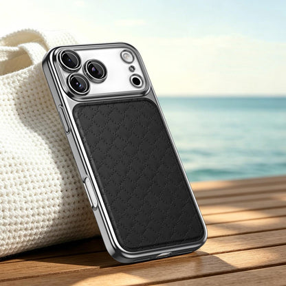 For iPhone 17 Pro Rhombus Texture Magnetic Vegan Leather Phone Case - Black - EDA009808111B