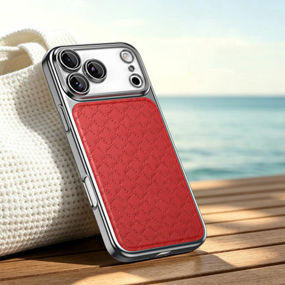 For iPhone 17 Pro Max Rhombus Texture Magnetic Vegan Leather Phone Case - Red - EDA009808112C