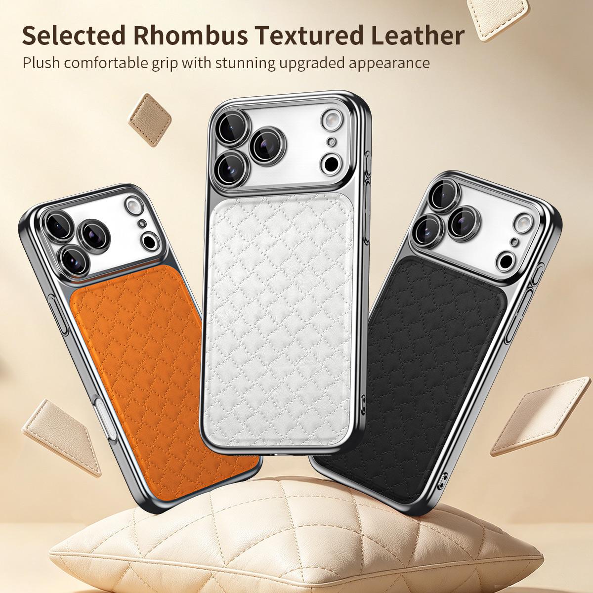 For iPhone 17 Pro Rhombus Texture Magnetic Vegan Leather Phone Case - White - EDA009808111A