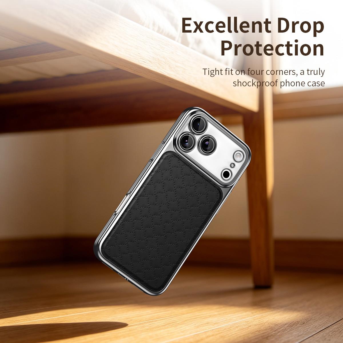 For iPhone 17 Pro Max Rhombus Texture Magnetic Vegan Leather Phone Case - Black - EDA009808112B