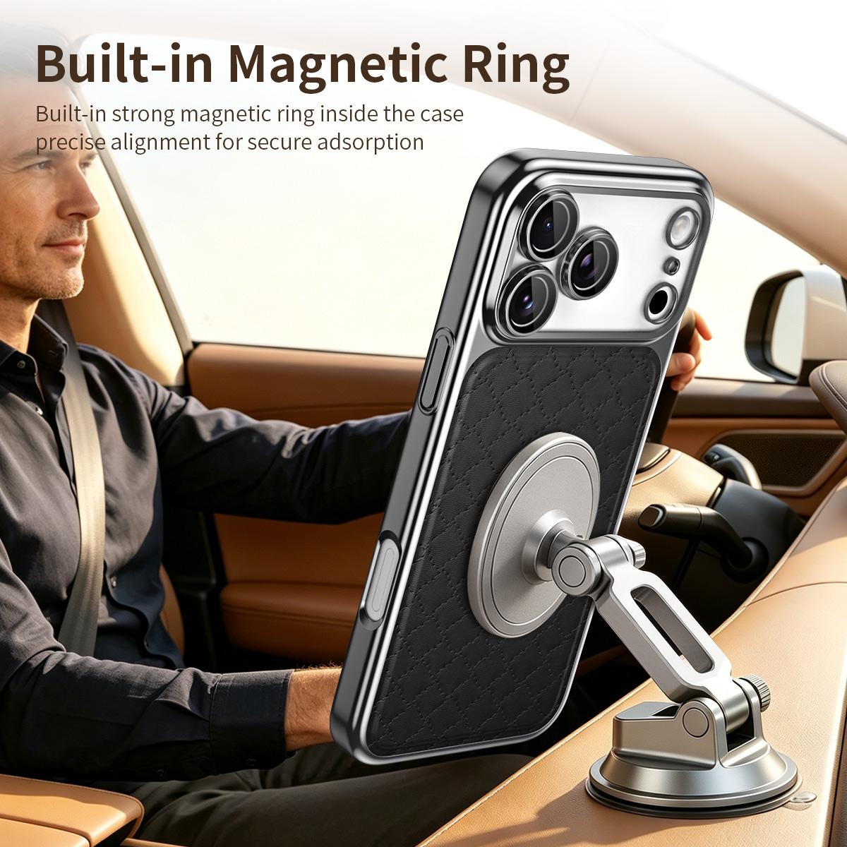 For iPhone 14 Pro Rhombus Texture Magnetic Vegan Leather Phone Case - White - EDA009808102A