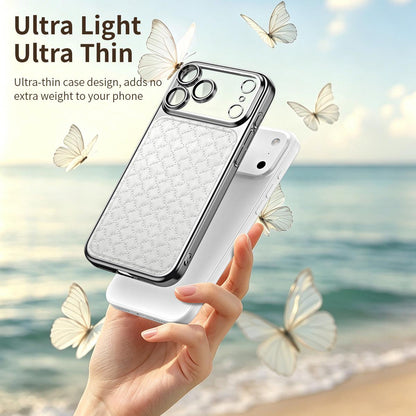 For iPhone 14 Pro Rhombus Texture Magnetic Vegan Leather Phone Case - White - EDA009808102A