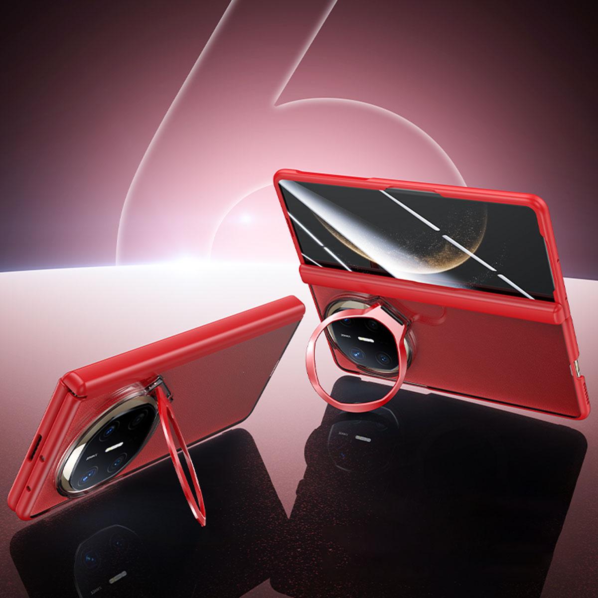 For Huawei Mate X6 Transparent Lens Holder Hinge Integrated Film Phone Case - Red - EDA009809101B