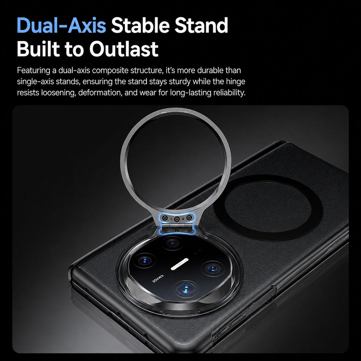 For Huawei Mate X6 Transparent Lens Holder Hinge Integrated Film Magnetic Ring Phone Case - Black - EDA009809401A
