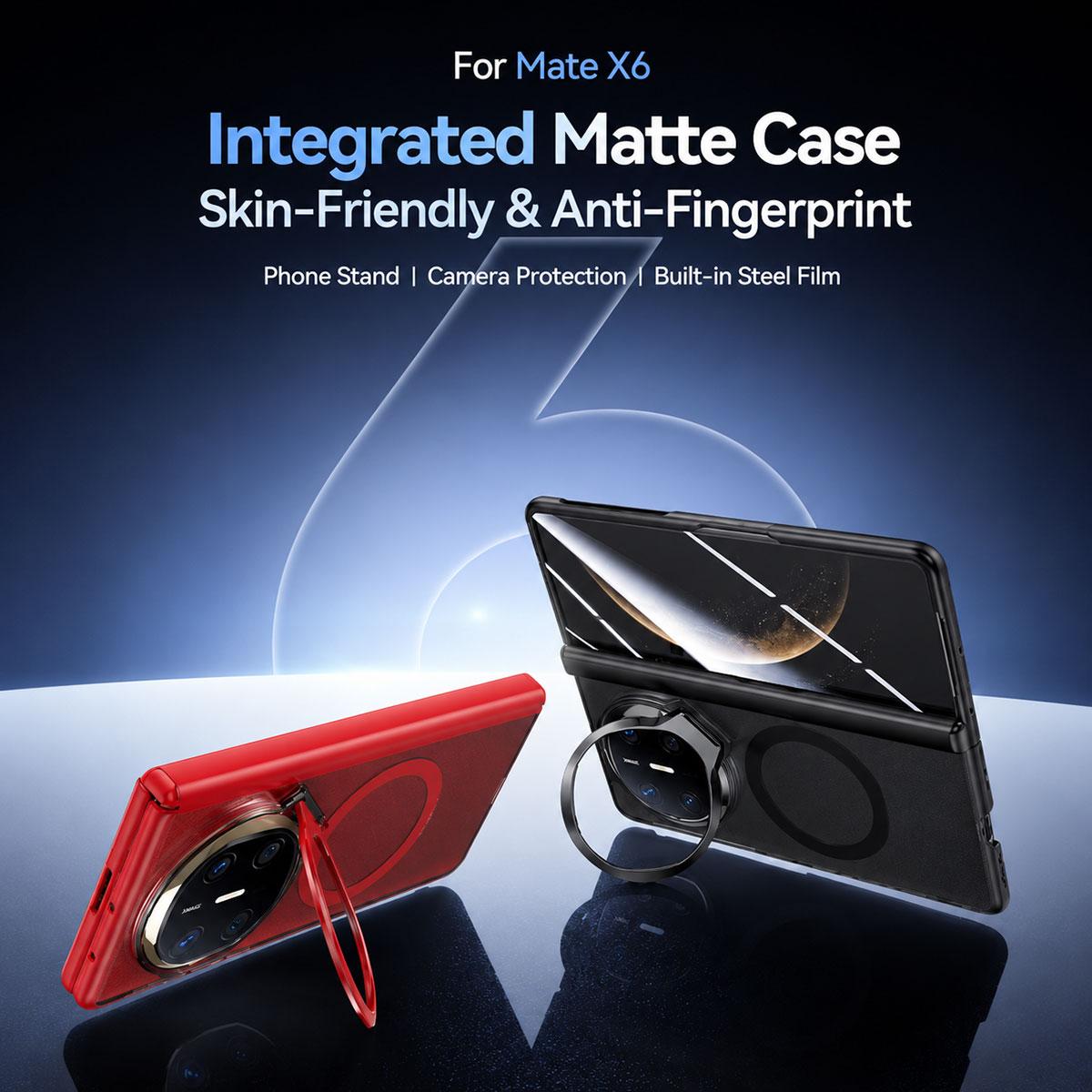 For Huawei Mate X6 Transparent Lens Holder Hinge Integrated Film Magnetic Ring Phone Case - Silver - EDA009809401C