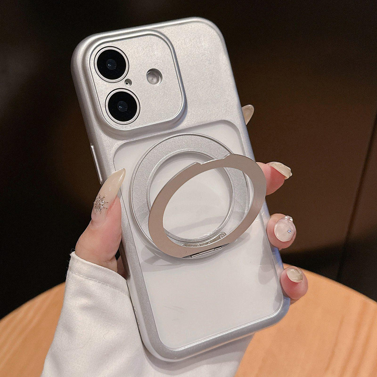 For iPhone 16 Dopamine Rotation Pivot Holder Phone Case - Silver - EDA009814704C