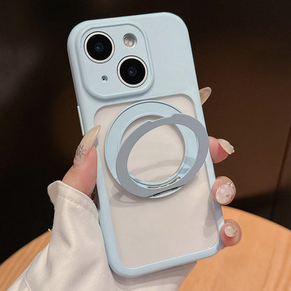 For iPhone 15 Plus / 14 Plus Dopamine Rotation Pivot Holder Phone Case - Blue - EDA009814707B