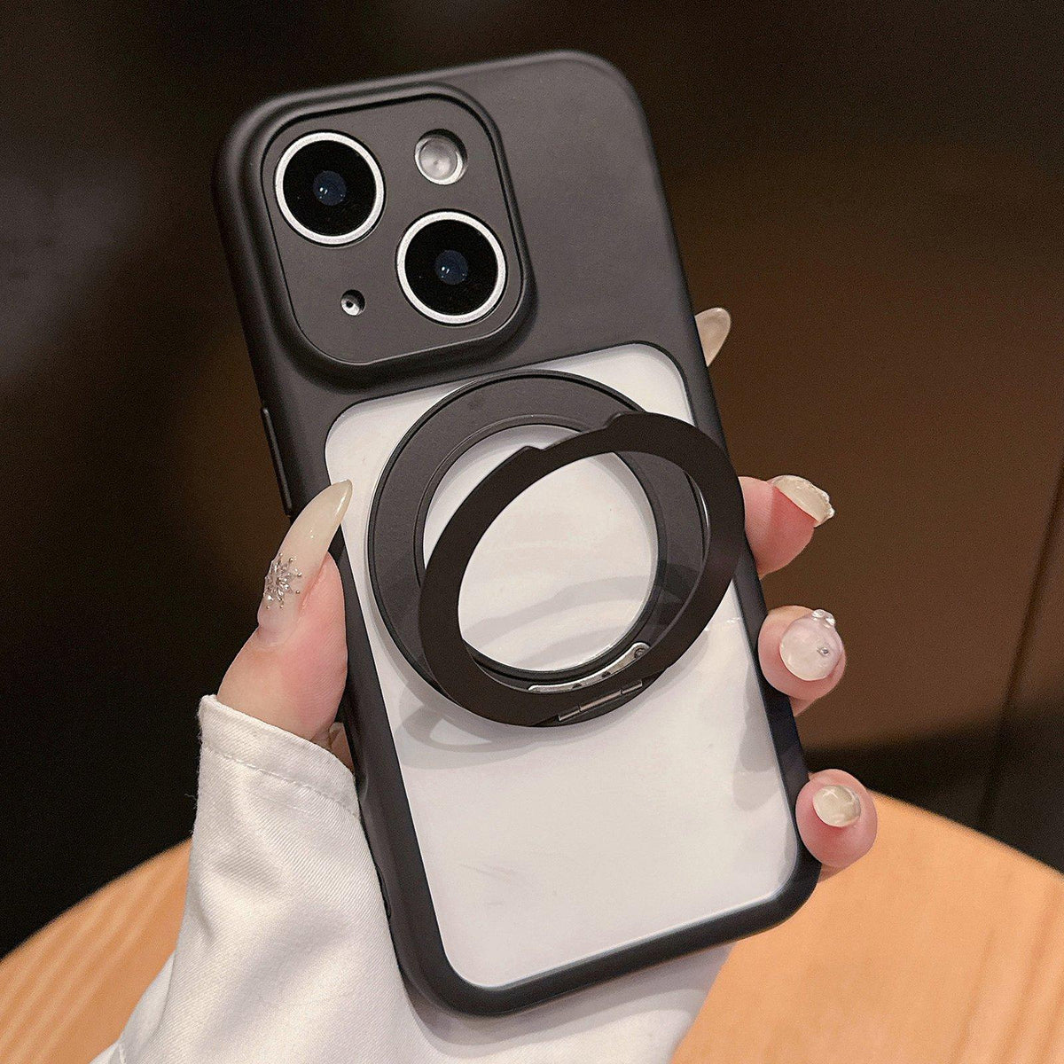 For iPhone 15 Dopamine Rotation Pivot Holder Phone Case - Black - EDA009814708E