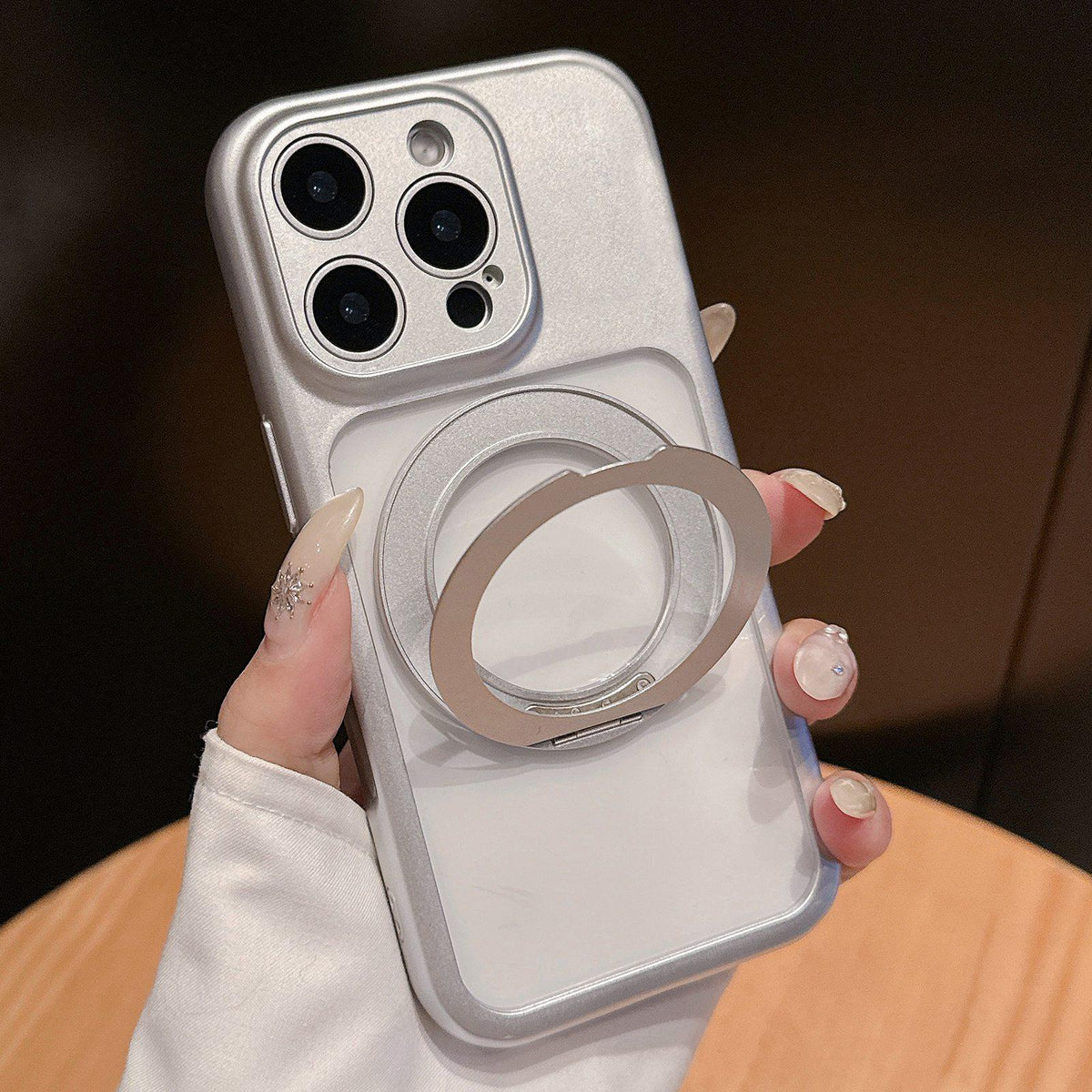 For iPhone 13 Pro Dopamine Rotation Pivot Holder Phone Case - Silver - EDA009814713C