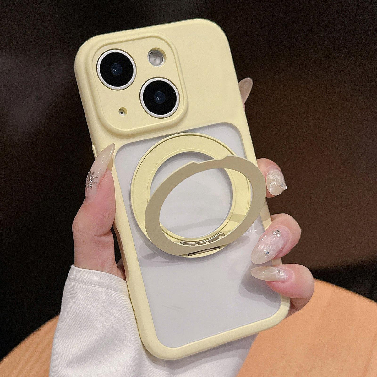 For iPhone 13 Dopamine Rotation Pivot Holder Phone Case - Yellow - EDA009814714A