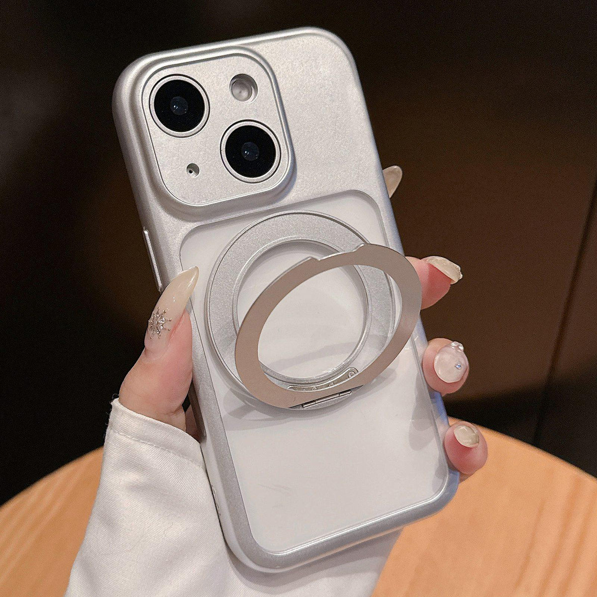 For iPhone 13 Dopamine Rotation Pivot Holder Phone Case - Silver - EDA009814714C
