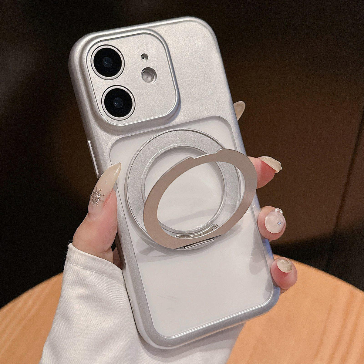 For iPhone 12 Dopamine Rotation Pivot Holder Phone Case - Silver - EDA009814717C