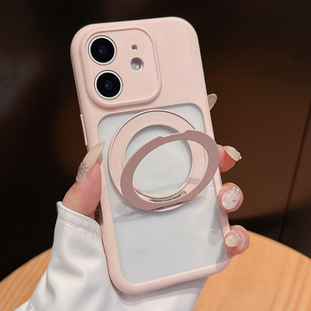 For iPhone 12 Dopamine Rotation Pivot Holder Phone Case - Pink - EDA009814717D