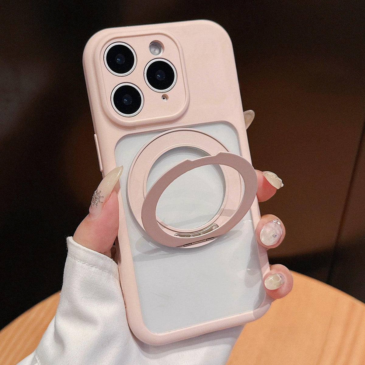 For iPhone 11 Pro Max Dopamine Rotation Pivot Holder Phone Case - Pink - EDA009814719D