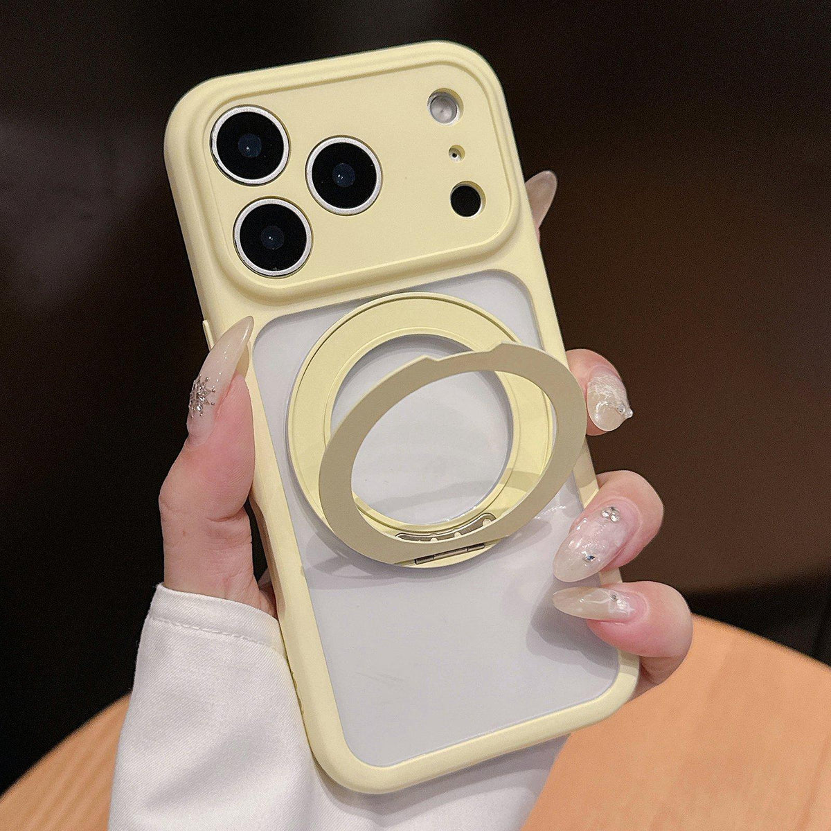 For iPhone 17 Pro Max Dopamine Rotation Pivot Holder Phone Case - Yellow - EDA009814720B