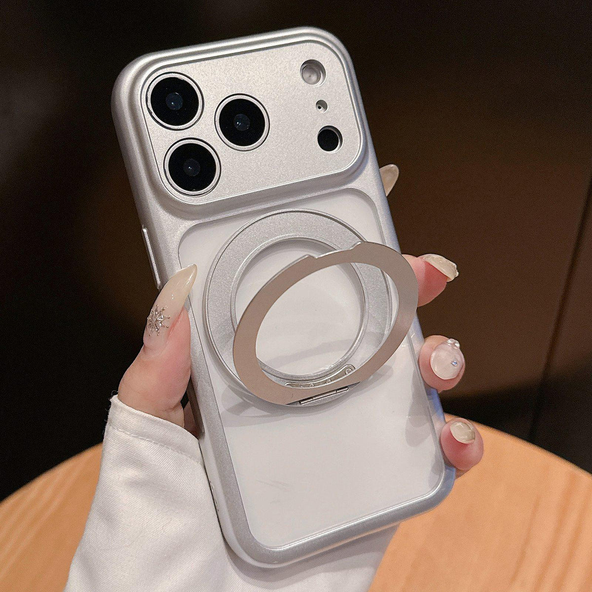 For iPhone 17 Pro Max Dopamine Rotation Pivot Holder Phone Case - Silver - EDA009814720C